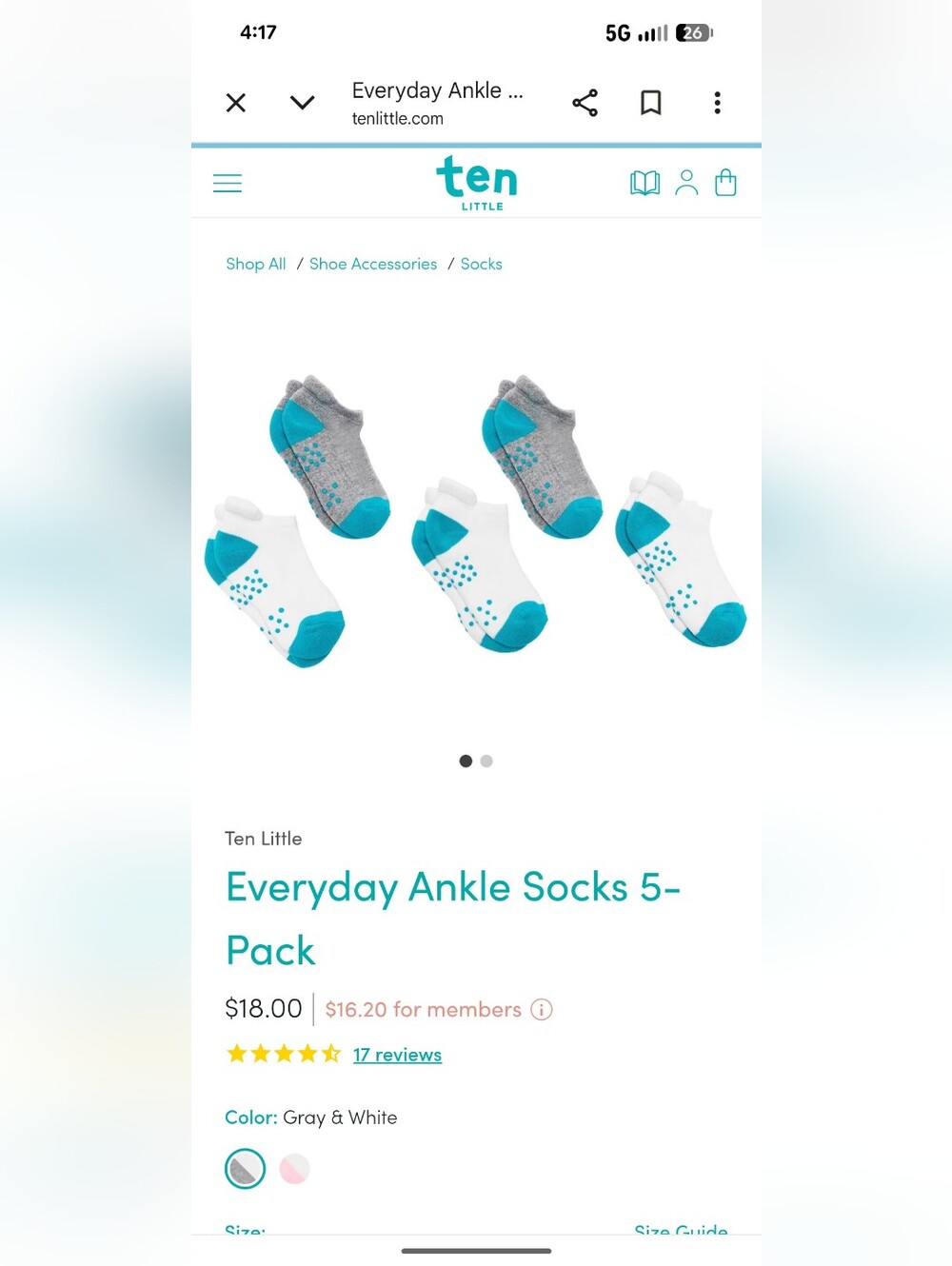 Ten Little Everyday Ankle Socks, Large